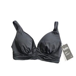 Knix Ruched Bikini Top, Black, V-Neck, Adjustable, Size S+ Fits Sizes 32DDD,F,G